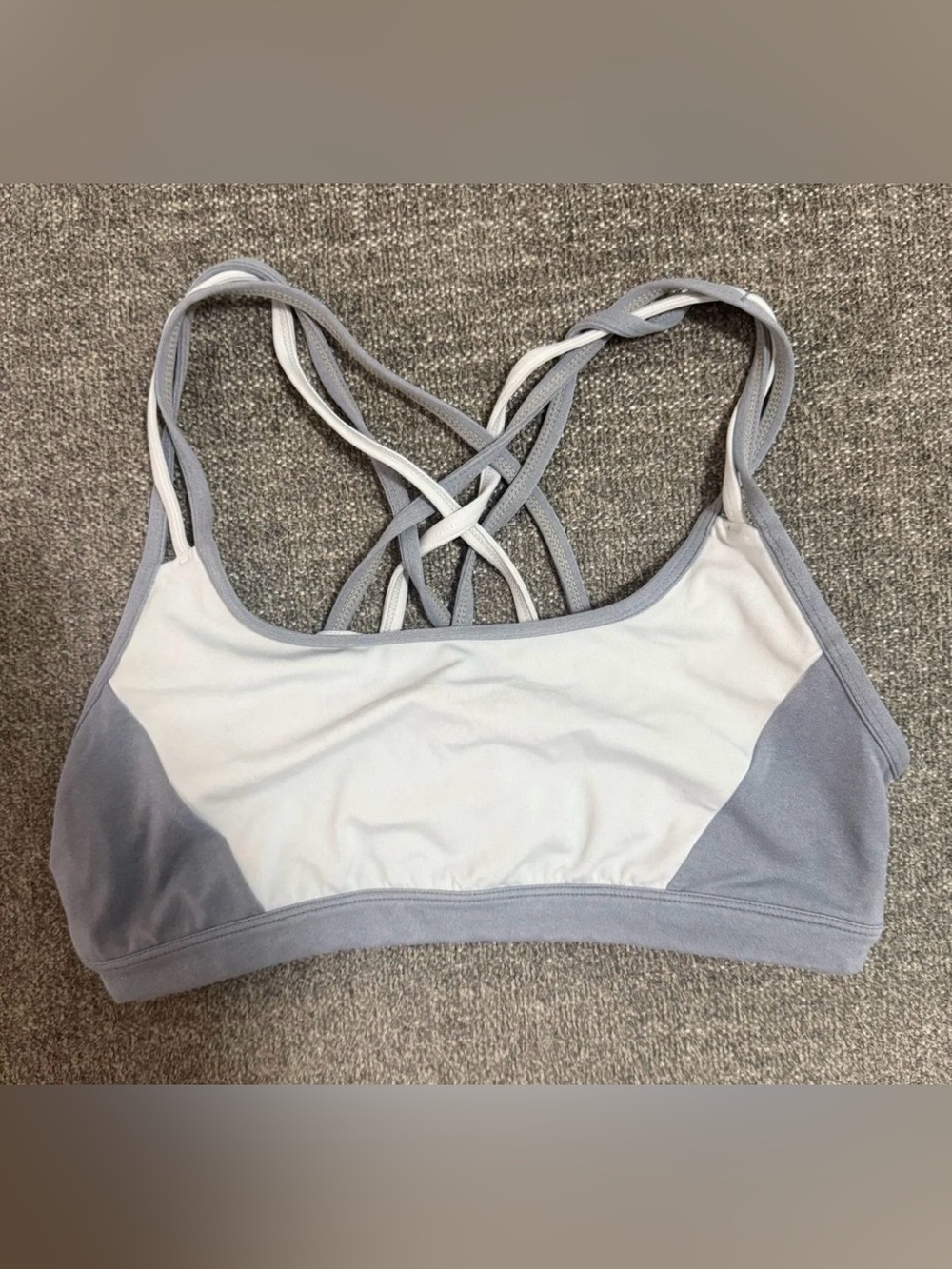 Athleta Crisscross Strappy Sports Bra - Light Gray & White